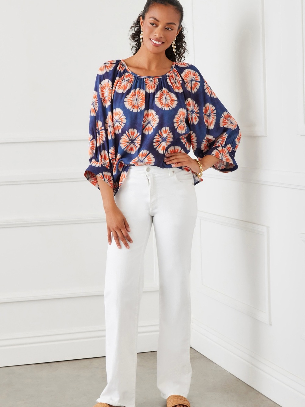 Karen Kane Navy Floral Peasant Blouse